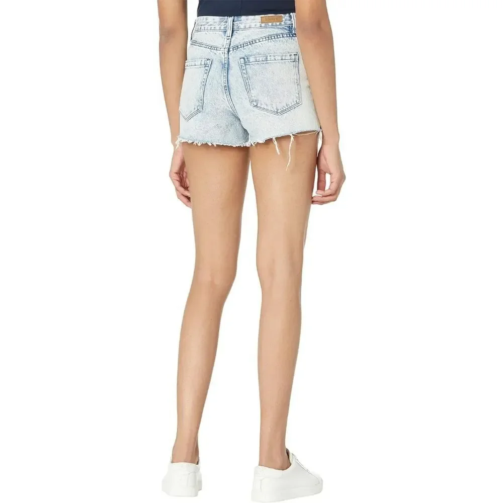 High Rise Denim Shorts Light Acid Wash Raw Frayed Hem Cutoff Distressed NWT 28